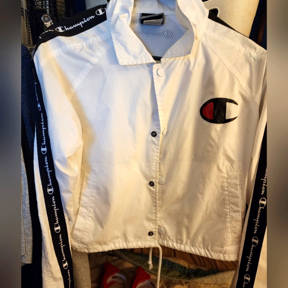 Champion womens XS white button up wind breaker jacket